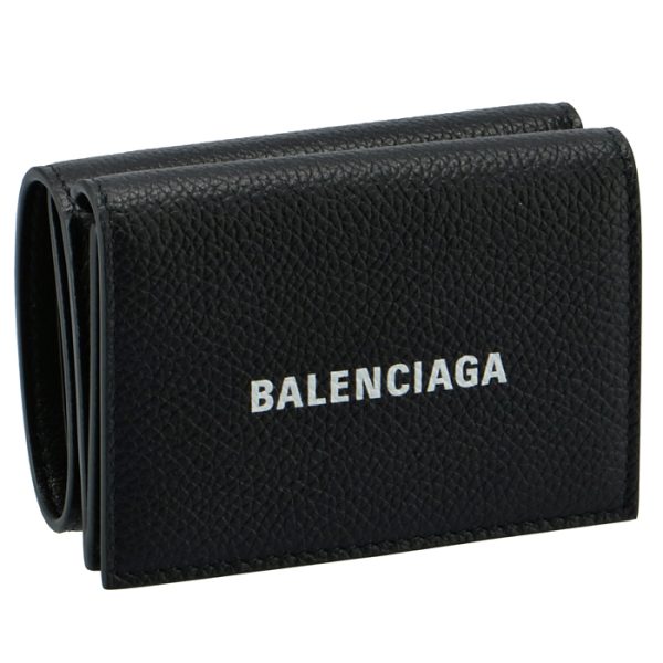 5943121izi31090 Balenciaga Logo Cash Trifold Mini Wallet Black