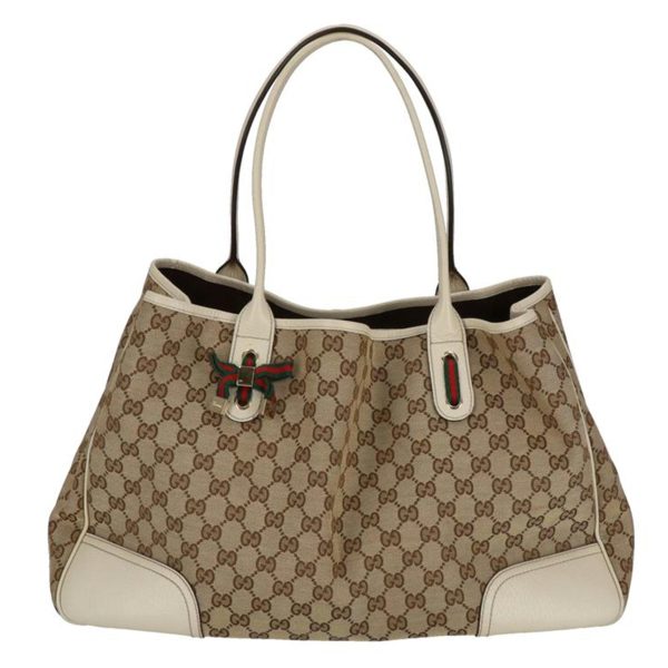 59547 1 Gucci GG Canvas Princey Ribbon Tote Bag Brown