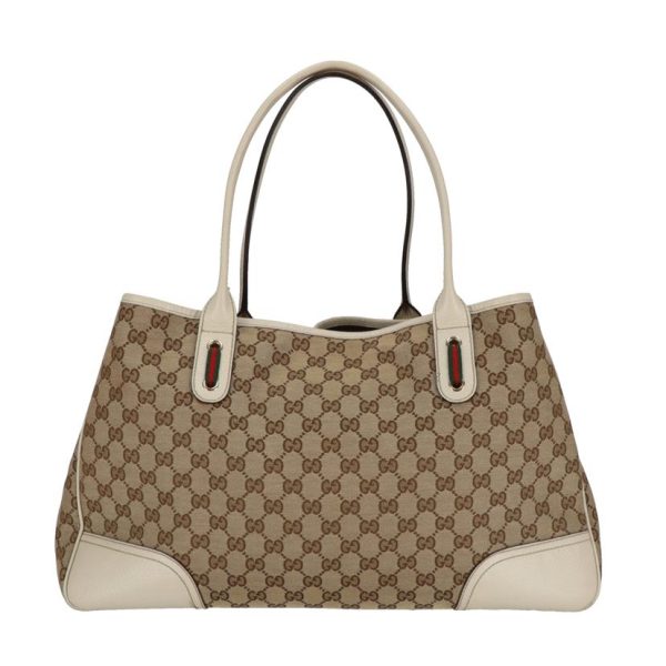 59547 2 Gucci GG Canvas Princey Ribbon Tote Bag Brown