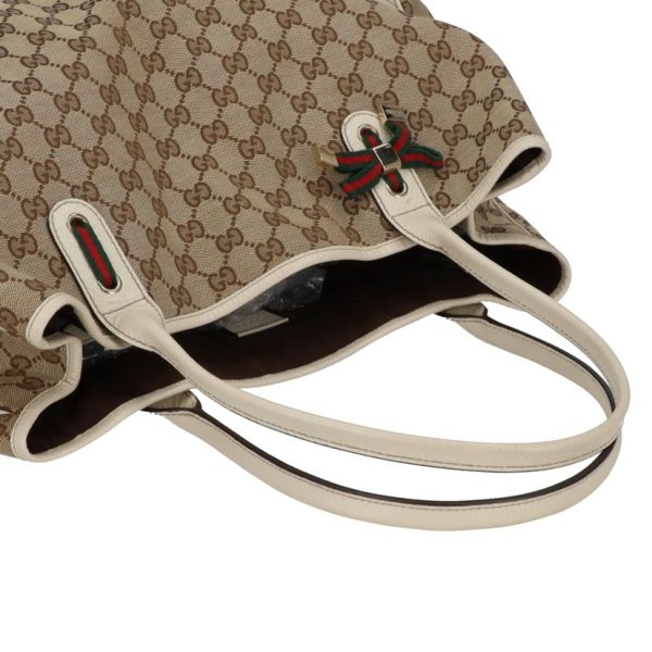 59547 4 Gucci GG Canvas Princey Ribbon Tote Bag Brown