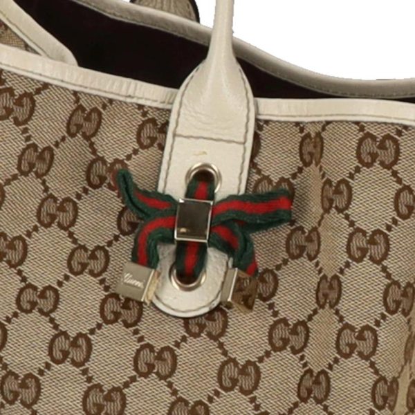 59547 6 Gucci GG Canvas Princey Ribbon Tote Bag Brown