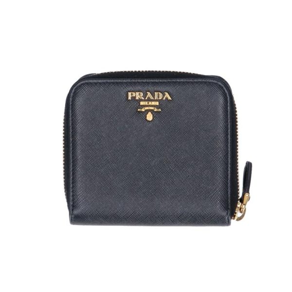 59691 1 Prada Saffiano Compact Zip Wallet Bag Black