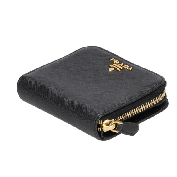 59691 3 Prada Saffiano Compact Zip Wallet Bag Black