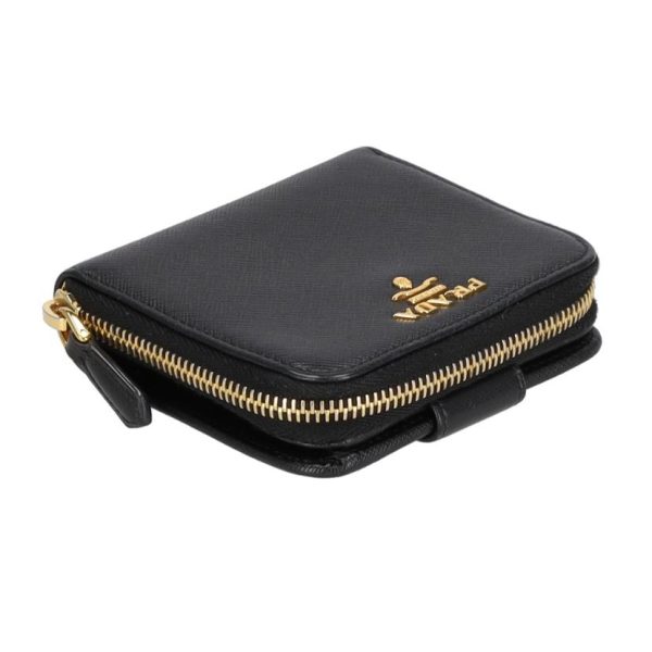 59691 4 Prada Saffiano Compact Zip Wallet Bag Black