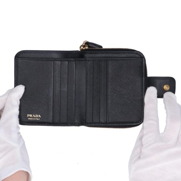 59691 5 Prada Saffiano Compact Zip Wallet Bag Black