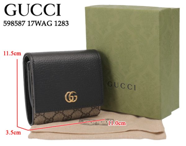 598587 17wag 1283 1 GUCCI GG Marmont Bifold Medium Small Wallet Beige Black