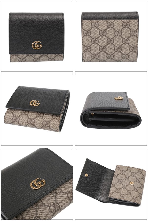 598587 17wag 1283 2 GUCCI GG Marmont Bifold Medium Small Wallet Beige Black