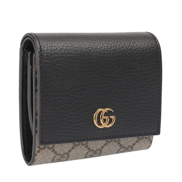 598587 17wag 1283 GUCCI GG Marmont Bifold Medium Small Wallet Beige Black