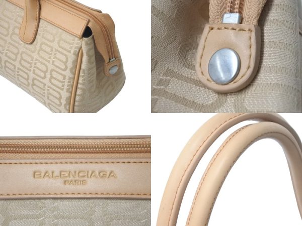 59873 d6 Balenciaga BB Pattern Tote Bag Canvas Leather Beige