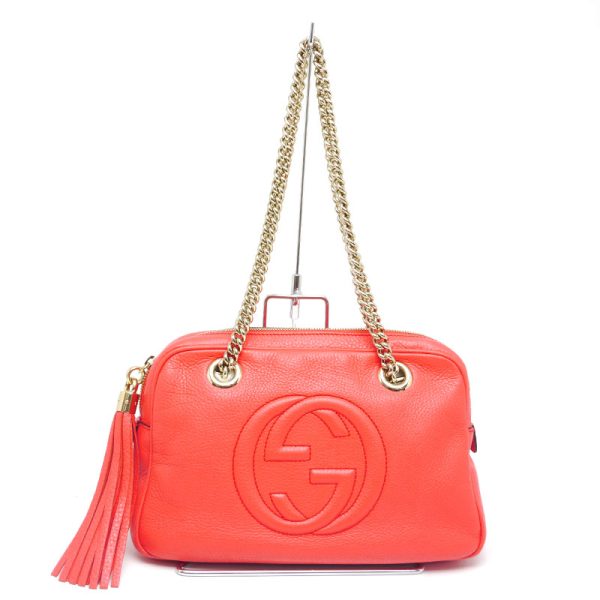 5h0561 1 GUCCI Interlocking G Soho Fringe Chain Shoulder Bag Pink