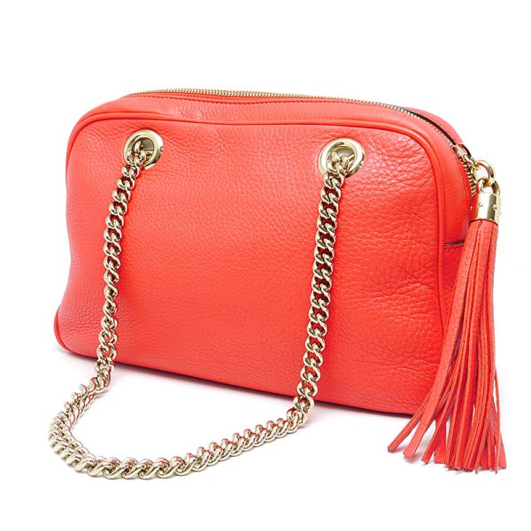 5h0561 2 GUCCI Interlocking G Soho Fringe Chain Shoulder Bag Pink