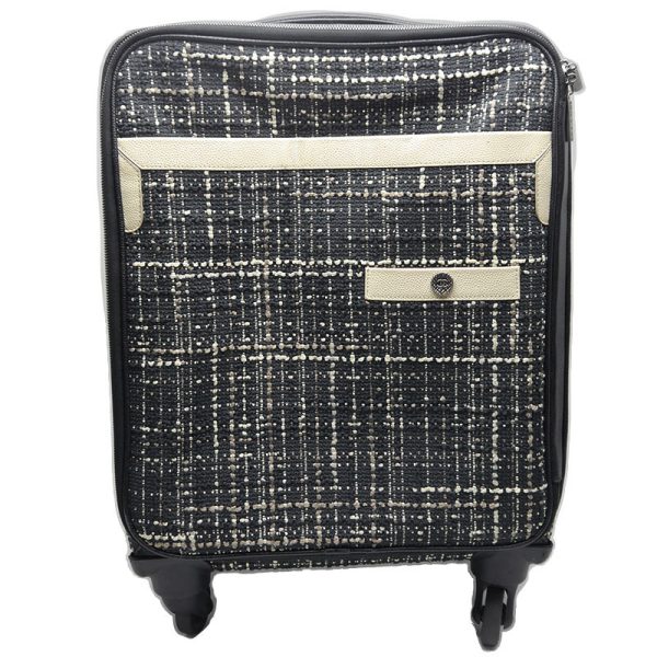 5h1422 1 CHANEL carry bag tweed black carry bag suitcase travel