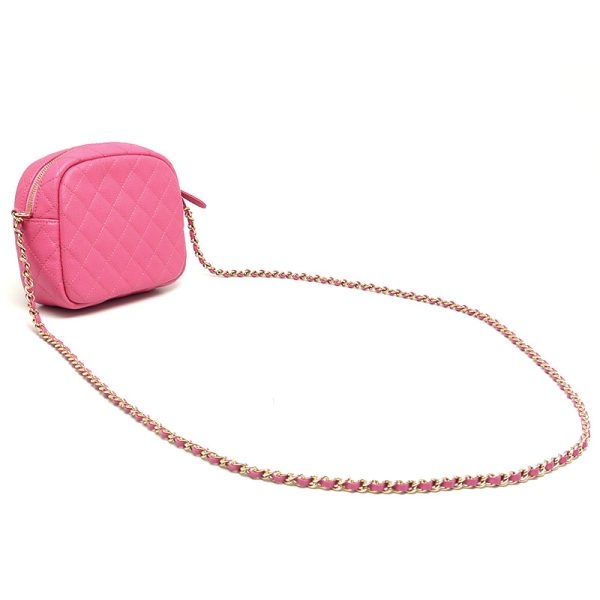 5h1887 2 CHANEL Mini Matelasse Chain Shoulder Bag Caviar Skin Coco Mark Pink