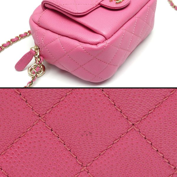 5h1887 3 CHANEL Mini Matelasse Chain Shoulder Bag Caviar Skin Coco Mark Pink