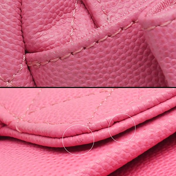 5h1887 4 CHANEL Mini Matelasse Chain Shoulder Bag Caviar Skin Coco Mark Pink