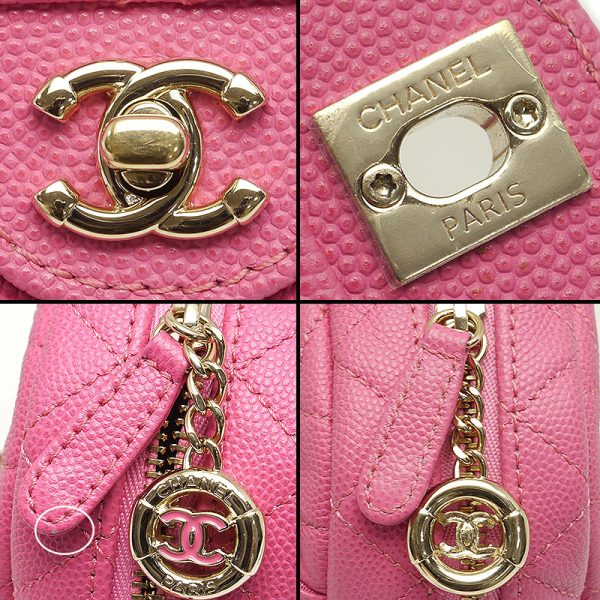 5h1887 5 CHANEL Mini Matelasse Chain Shoulder Bag Caviar Skin Coco Mark Pink