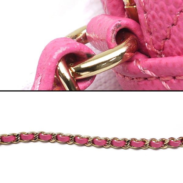 5h1887 6 CHANEL Mini Matelasse Chain Shoulder Bag Caviar Skin Coco Mark Pink