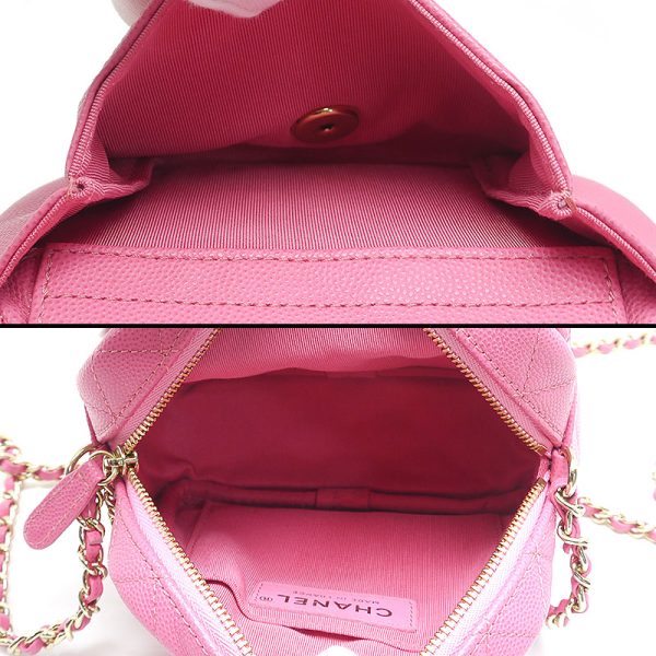 5h1887 9 CHANEL Mini Matelasse Chain Shoulder Bag Caviar Skin Coco Mark Pink