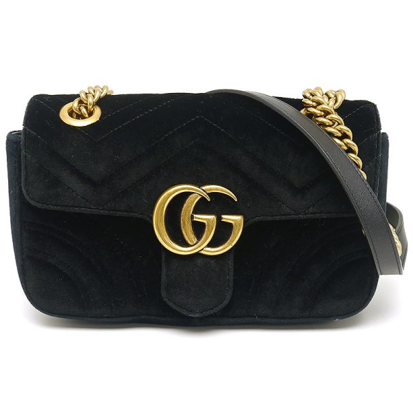 5h1946 1 GUCCI GG Marmont Chain Shoulder Bag Velor Black