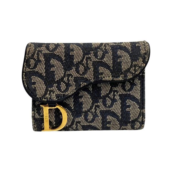 5sba wz249042 1 Christian Dior Trotter Leather Canvas Bifold Card Case Navy