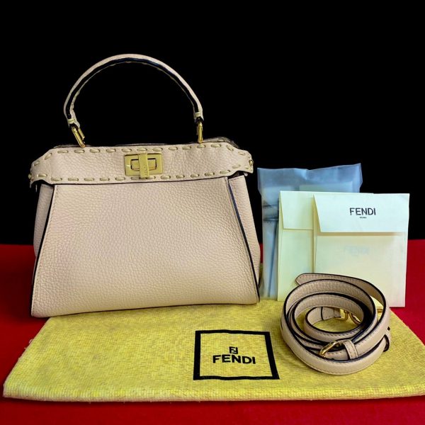 5sbl zz018568 1 Fendi Selleria Peekaboo Leather 2way Handbag Pink Beige