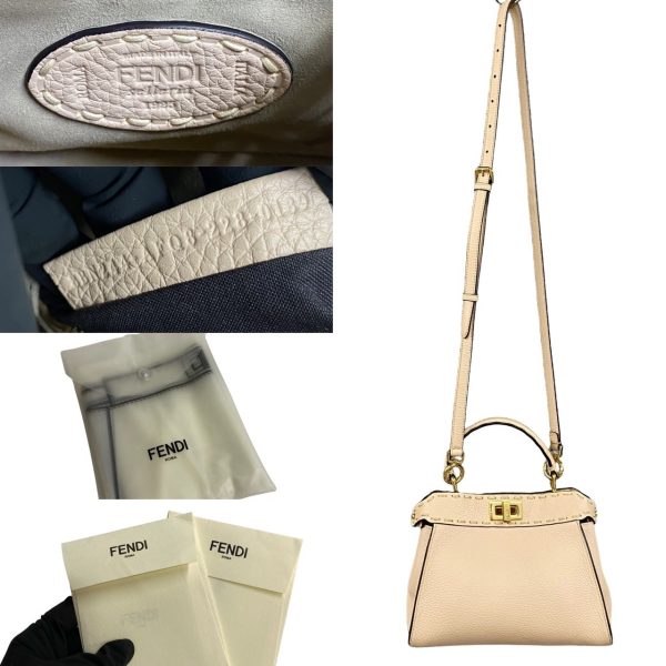 5sbl zz018568 5 Fendi Selleria Peekaboo Leather 2way Handbag Pink Beige