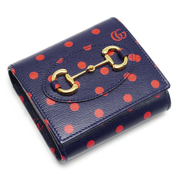 5sh0246 1 GUCCI Bifold Wallet 621891 Horsebit Dot Pattern Navy x Red