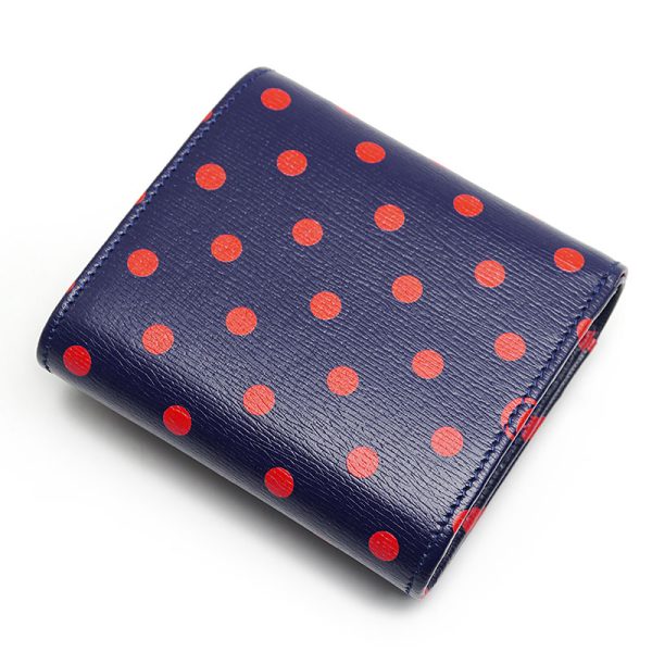 5sh0246 2 GUCCI Bifold Wallet 621891 Horsebit Dot Pattern Navy x Red