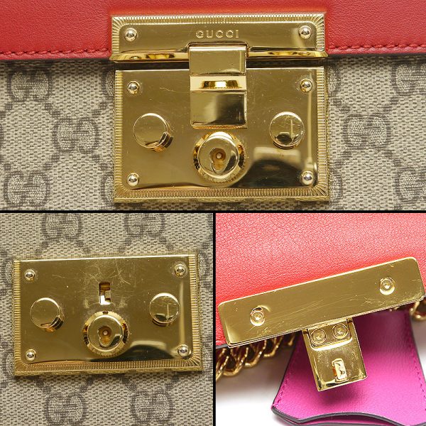 5sh1150 4 GUCCI Padlock Chain Shoulder Bag GG Supreme x Leather Red