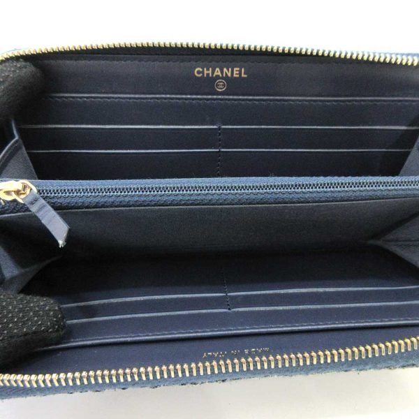 6 cha220731 1ta 06 Chanel Deauville Long Wallet Round Zipper Blue