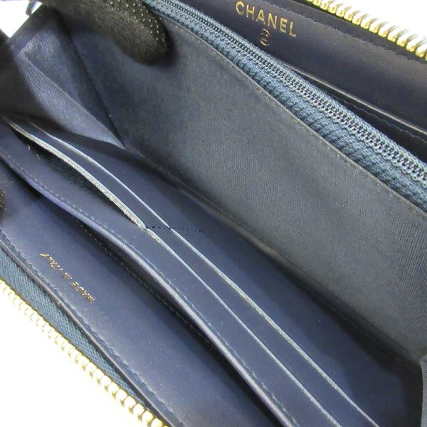 6 cha220731 1ta 08 Chanel Deauville Long Wallet Round Zipper Blue