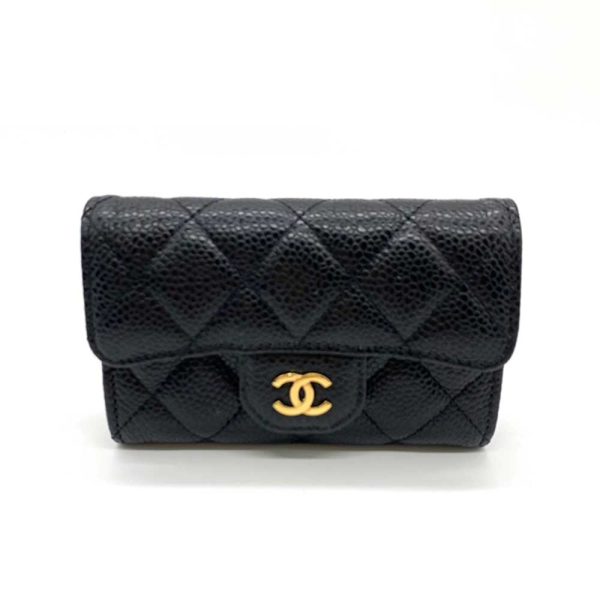 6 cha231208 2ta Chanel Matelasse Classic Flap Card Case Black