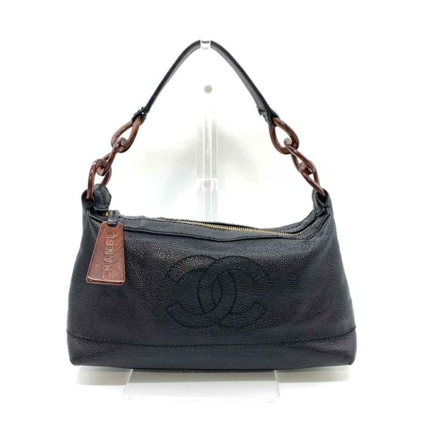 6 cha240216 4ta Chanel Wood Chain One Handle Handbag Black