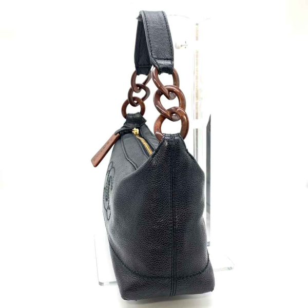 6 cha240216 4ta 02 Chanel Wood Chain One Handle Handbag Black