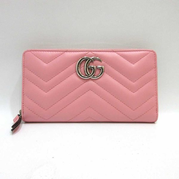 6 gu230212 8ta Gucci GG Marmont Long Wallet Round Zipper Pink