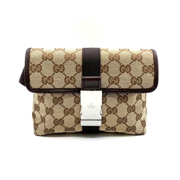 6 gu231021 1ta Gucci Waist Pouch Belt Bag Hip Leather Beige Brown