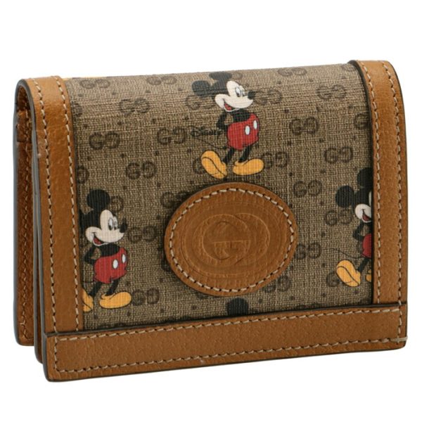 602534hwubm8559 GUCCI Mickey Mouse Bifold Wallet Beige