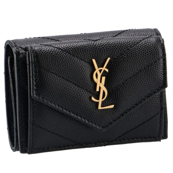 602791bowa11000 Saint Laurent Paris Wallet Trifold Mini Quilted Monogram Black