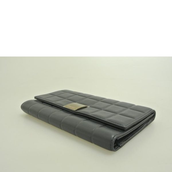 60331 3 Chanel Check Pattern Long Wallet Bag Navy Blue