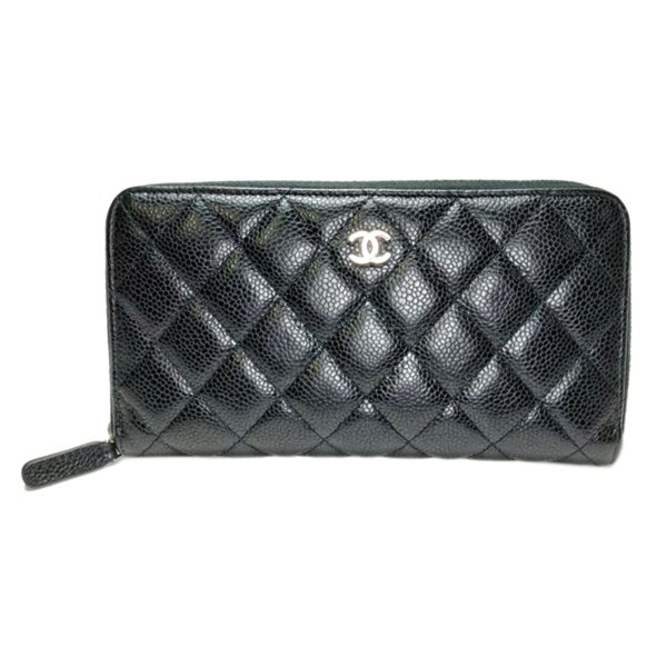 60428 1 Chanel Matelasse Caviar Round Zipper Black