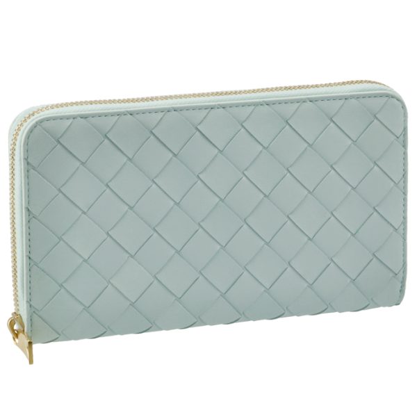 608053vcpp23902 Bottega Veneta Intrecciato Round Zip Wallet Light Blue