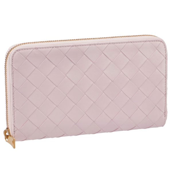 608053vcpp25903 Bottega Veneta Intrecciato Round Zip Wallet Pink