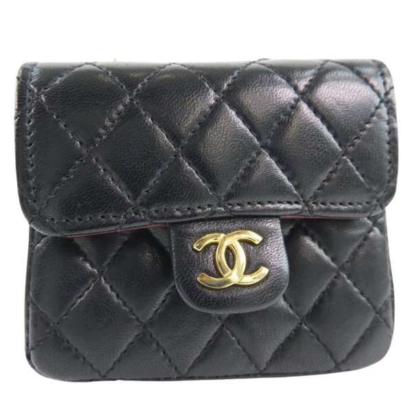 61140249 1 CHANEL Chain Pochette Waist Bag Micro Matelasse Lambskin Black