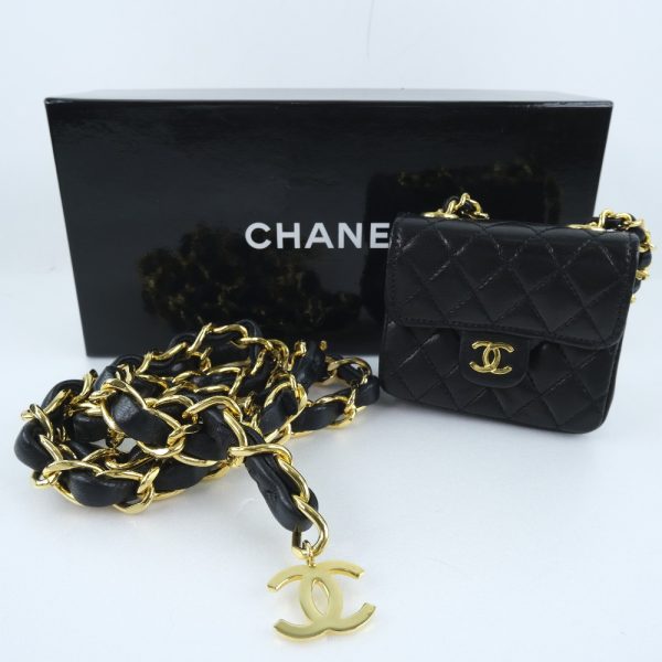 61140249 9 CHANEL Chain Pochette Waist Bag Micro Matelasse Lambskin Black