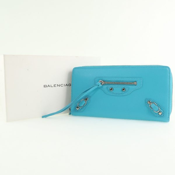 61150348 10 BALENCIAGA City Long Wallet Round Zipper Calf Blue