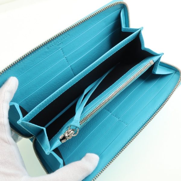 61150348 6 BALENCIAGA City Long Wallet Round Zipper Calf Blue