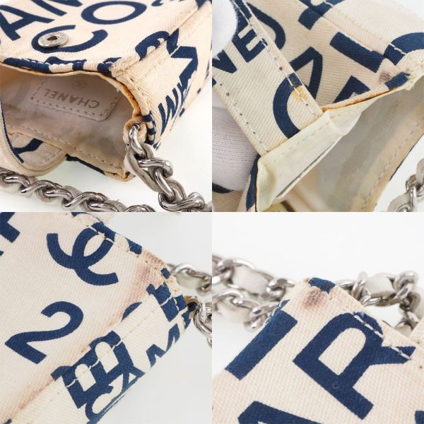 61170416 10 CHANEL Chain Pouch Canvas White Blue