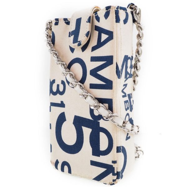 61170416 2 CHANEL Chain Pouch Canvas White Blue