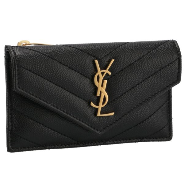 612808bow011000 Saint Laurent Paris Wallet Card Case Zip Mini Wallet Black