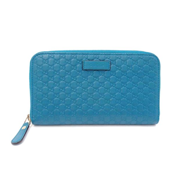 61327 1 GUCCI Blue Leather Micro Guccissima Round Zipper Long Wallet